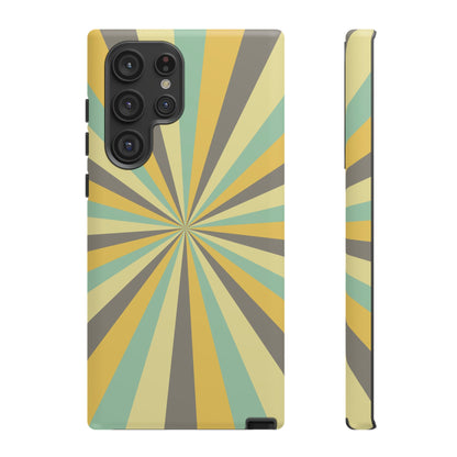 Vintage Sunburst Rays Samsung Galaxy Case – Bold 70s-Inspired Burst in Yellow, Mint, and Gray