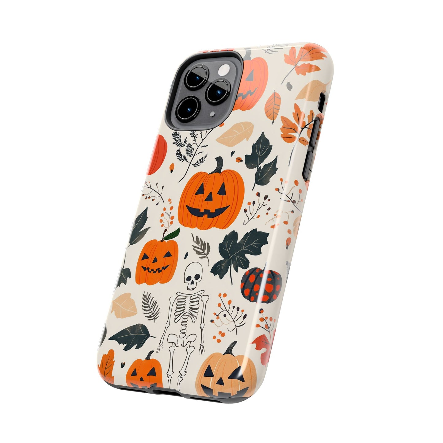 Spooky Pumpkin & Skeleton iPhone Case – Halloween Jack - O' - Lantern Design - BOGO Cases