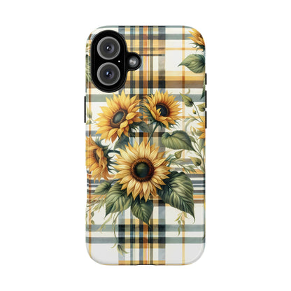 Cute Sunflower Phone Case - Sunny Blossom Plaid - Checkered Sunflowers Phone Case for iPhone & Samsung. Be Happy With These Bright Colors!