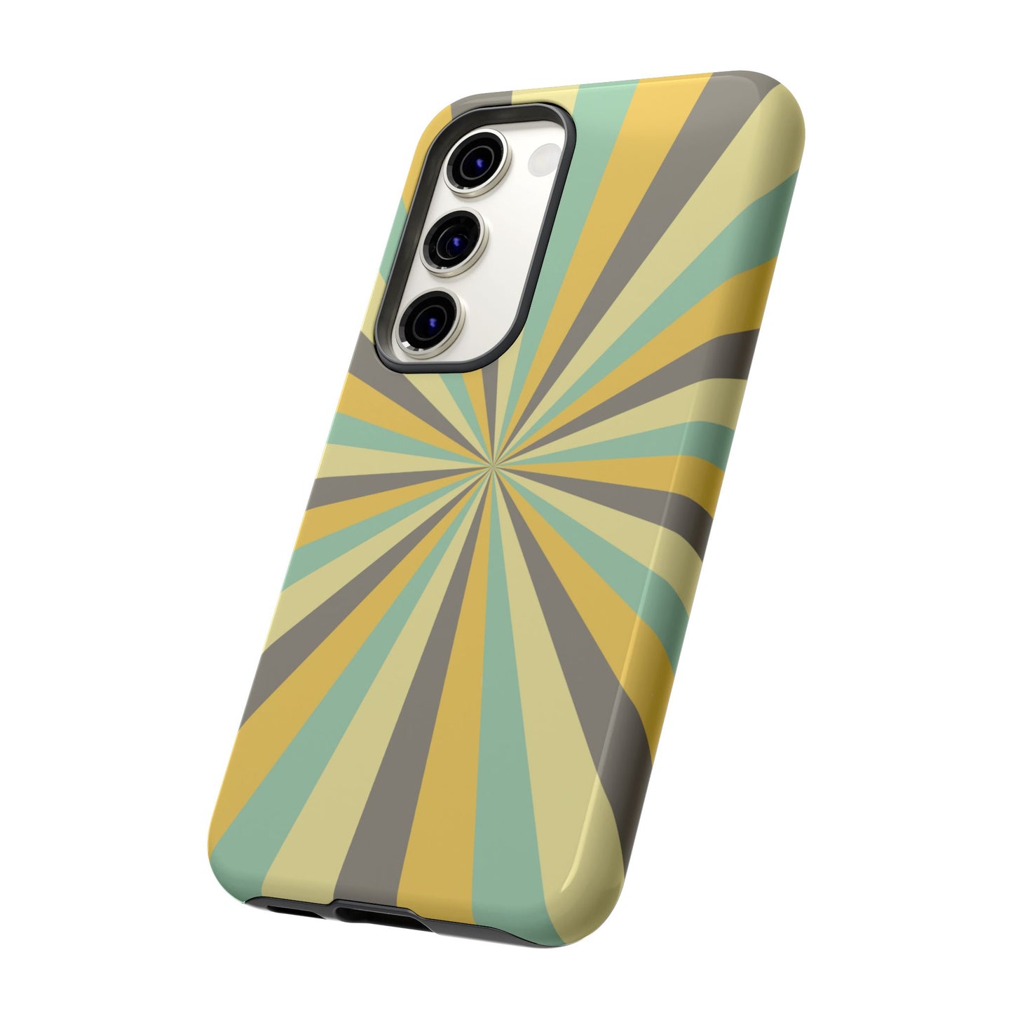 Vintage Sunburst Rays Samsung Galaxy Case – Bold 70s-Inspired Burst in Yellow, Mint, and Gray