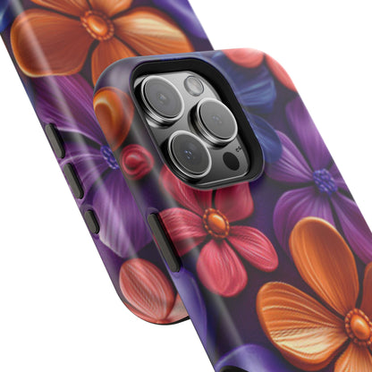 Bold Floral 3D MagSafe iPhone Case – Vivid Purple and Orange Flower Design, Shock-Resistant