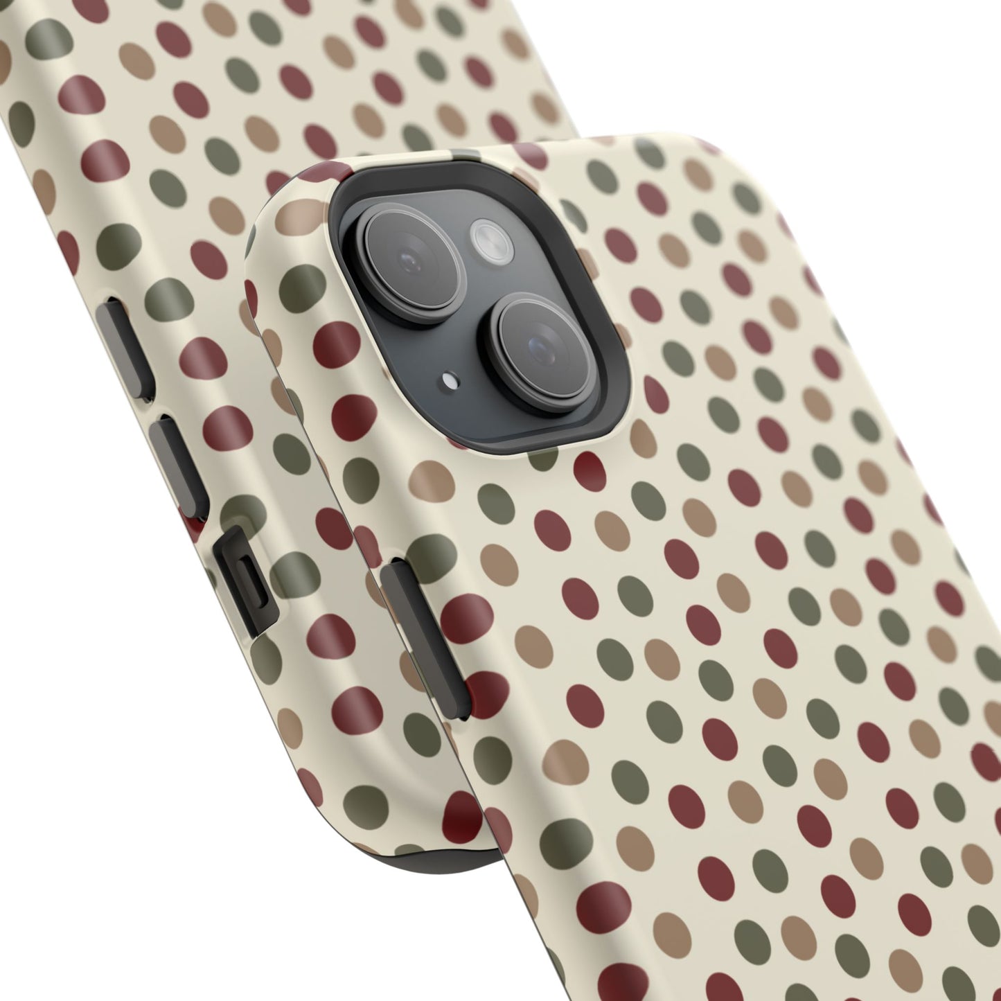 Festive Red & Green Polka Dots on Cream – MagSafe iPhone Case