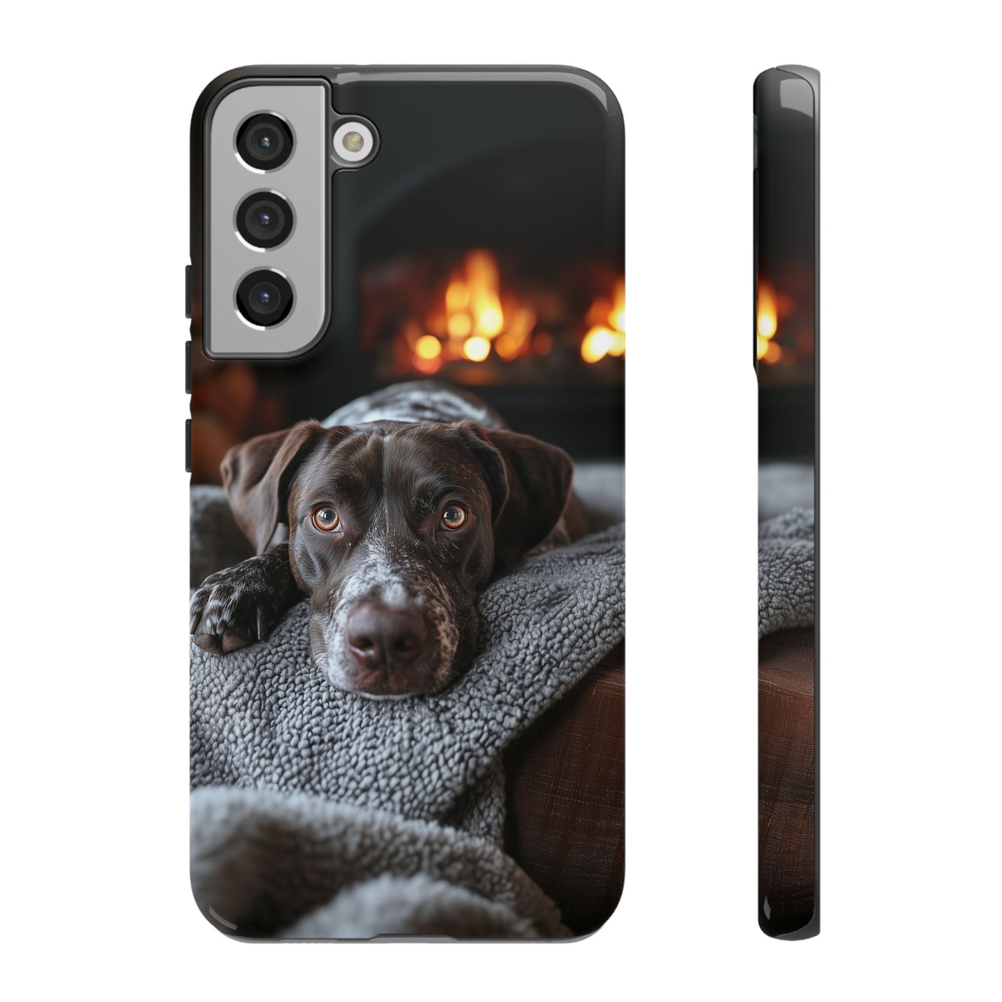 Cozy German Shorthaired Pointer Samsung Galaxy Case – Rustic Fireplace Protective Cover