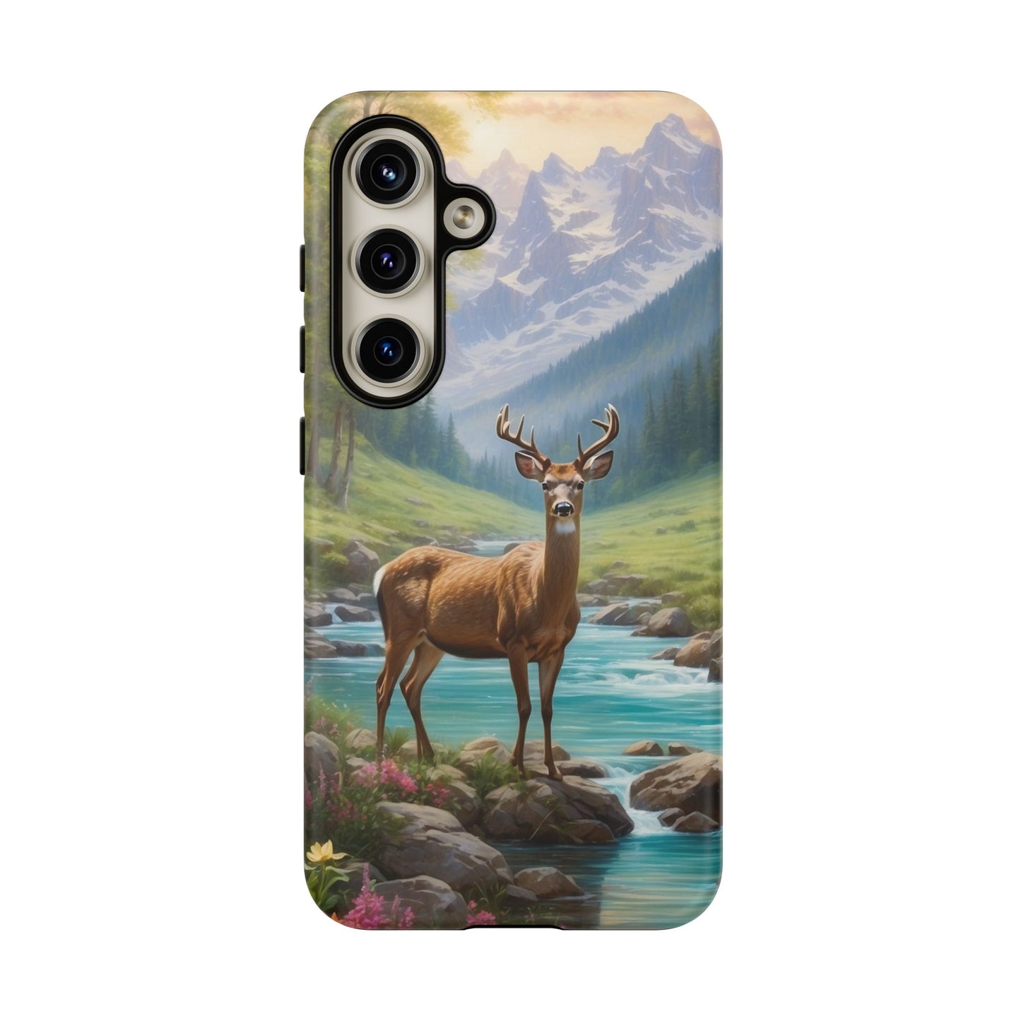 Alpine Serenity – Stag in Mountain Bliss Samsung Galaxy Phone Case