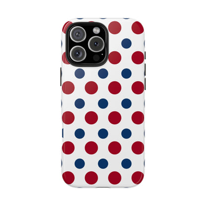 Patriotic Navy, White, and Red Polka Dot iPhone Case