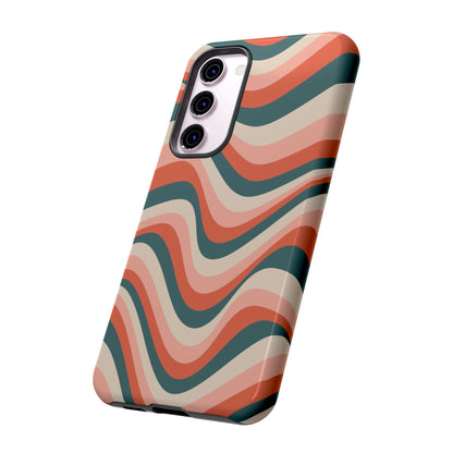 Groovy Waves Samsung Galaxy Case – Retro 70s-Inspired Stripes in Coral, Cream, and Teal