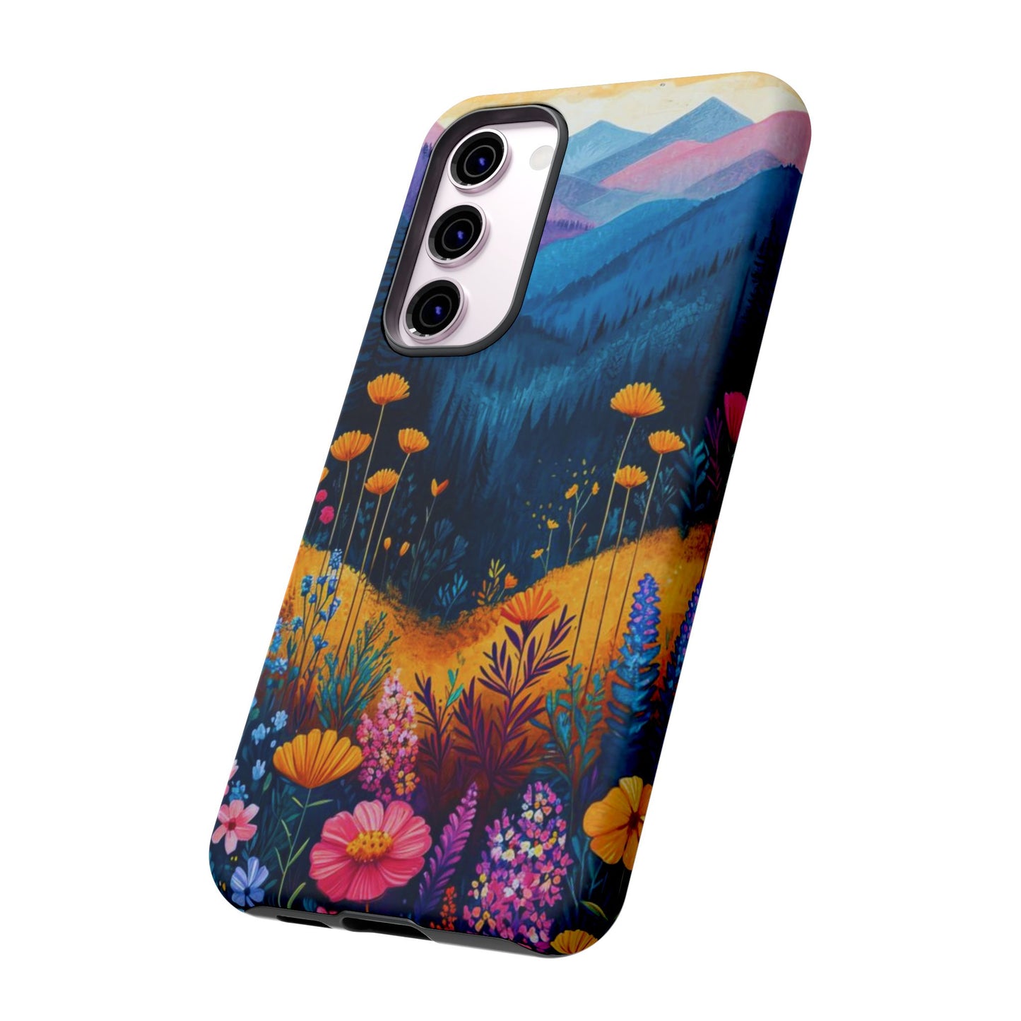 Vibrant Wildflower Mountain Samsung Galaxy  Case – Bold Nature Art, Dual-Layer Protection