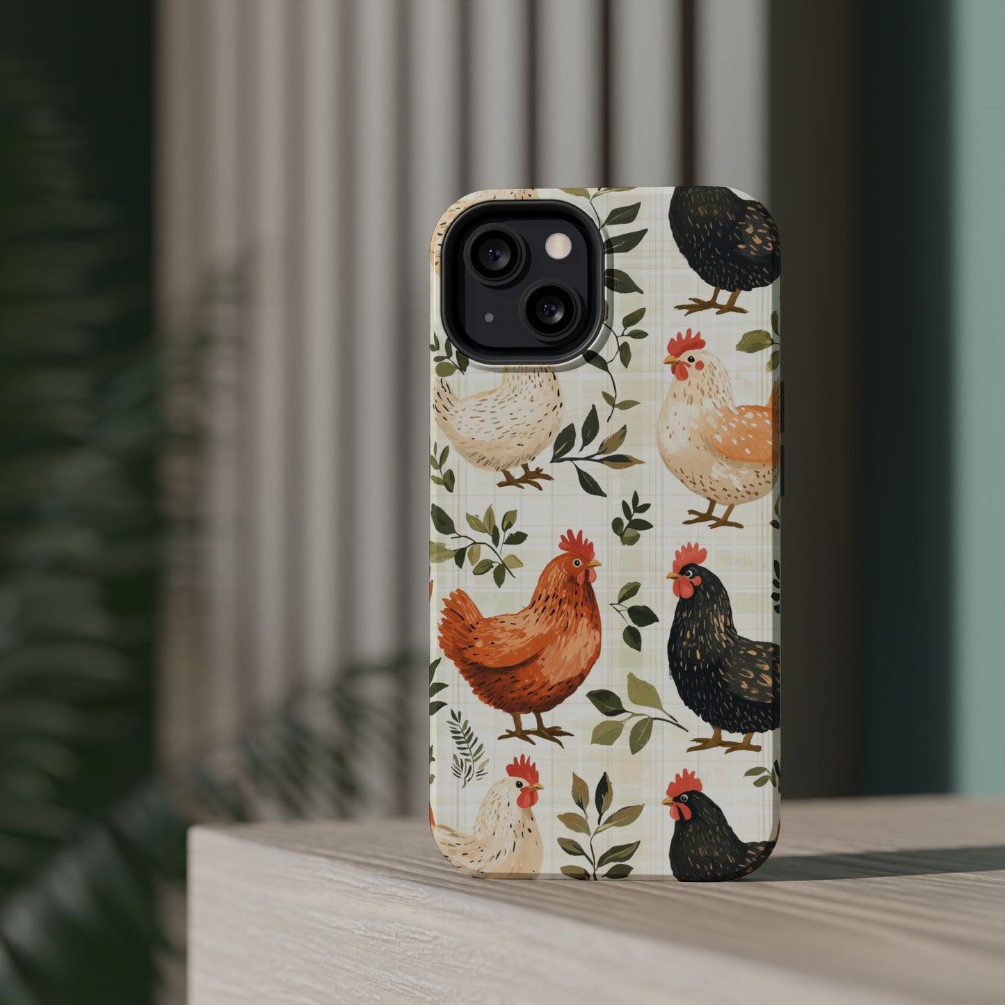 MagSafe iPhone Case: Vintage Chicken Farmhouse Case – Rustic Leaves Design