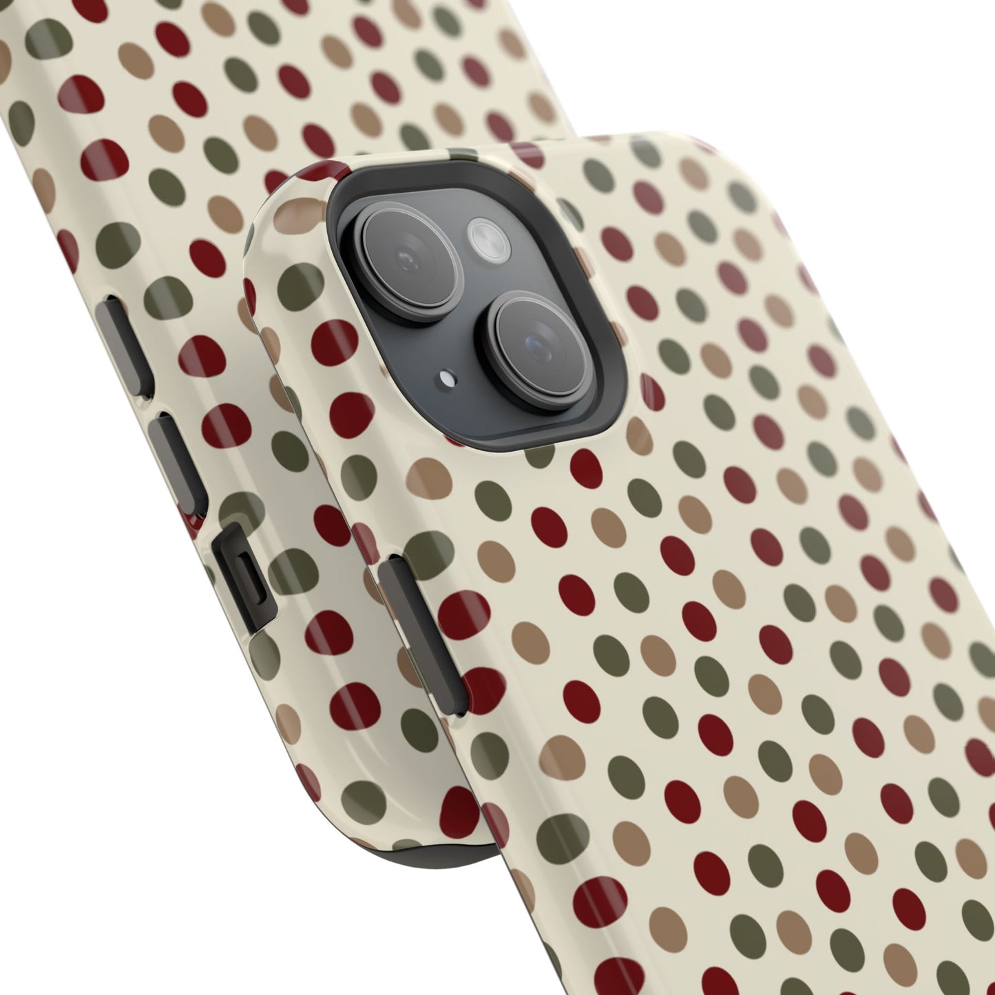 Festive Red & Green Polka Dots on Cream – MagSafe iPhone Case