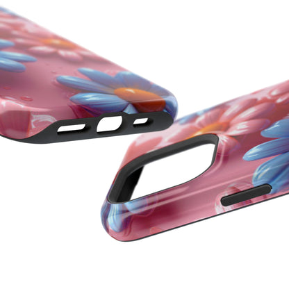 Pastel Daisy 3D MagSafe iPhone Case – Glossy Pink and Blue Floral Design, Full Protection