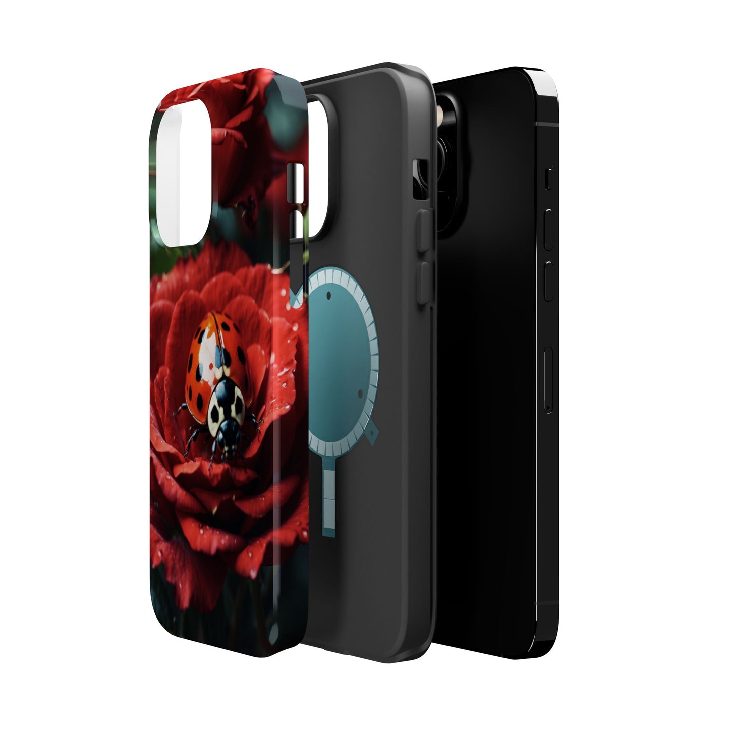 Elegant Rose & Ladybug Charm - MagSafe iPhone Case