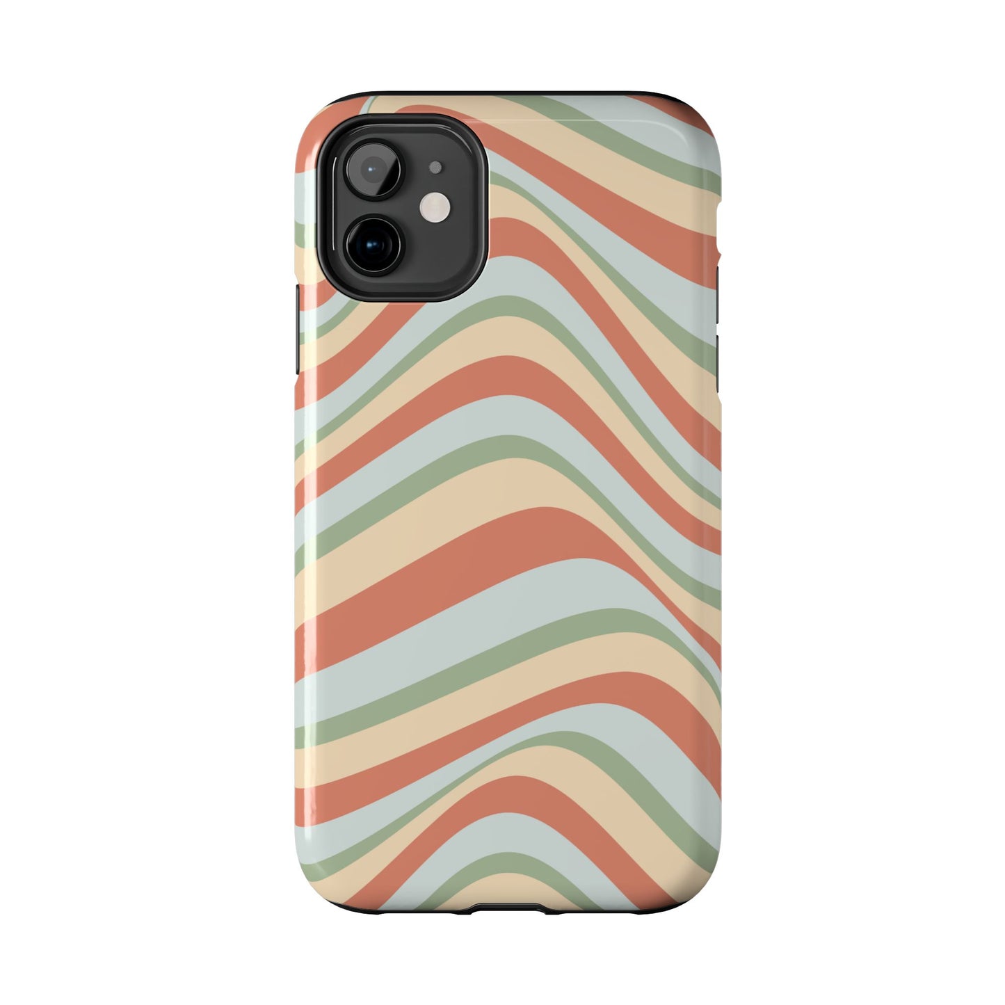 Vintage Earthy Waves iPhone Case – Retro 70s-Inspired in Warm Green, Cream, and Rust