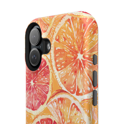 Watercolor Citrus Splash Tough MagSafe iPhone Case – Vibrant Fruit Print, Shock-Resistant Design