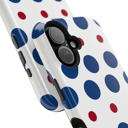 Bold Navy & Red Polka Dot Pattern – MagSafe iPhone Case