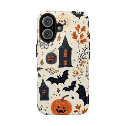 Haunted Halloween iPhone Case – Haunted House, Bats, and Pumpkins Design