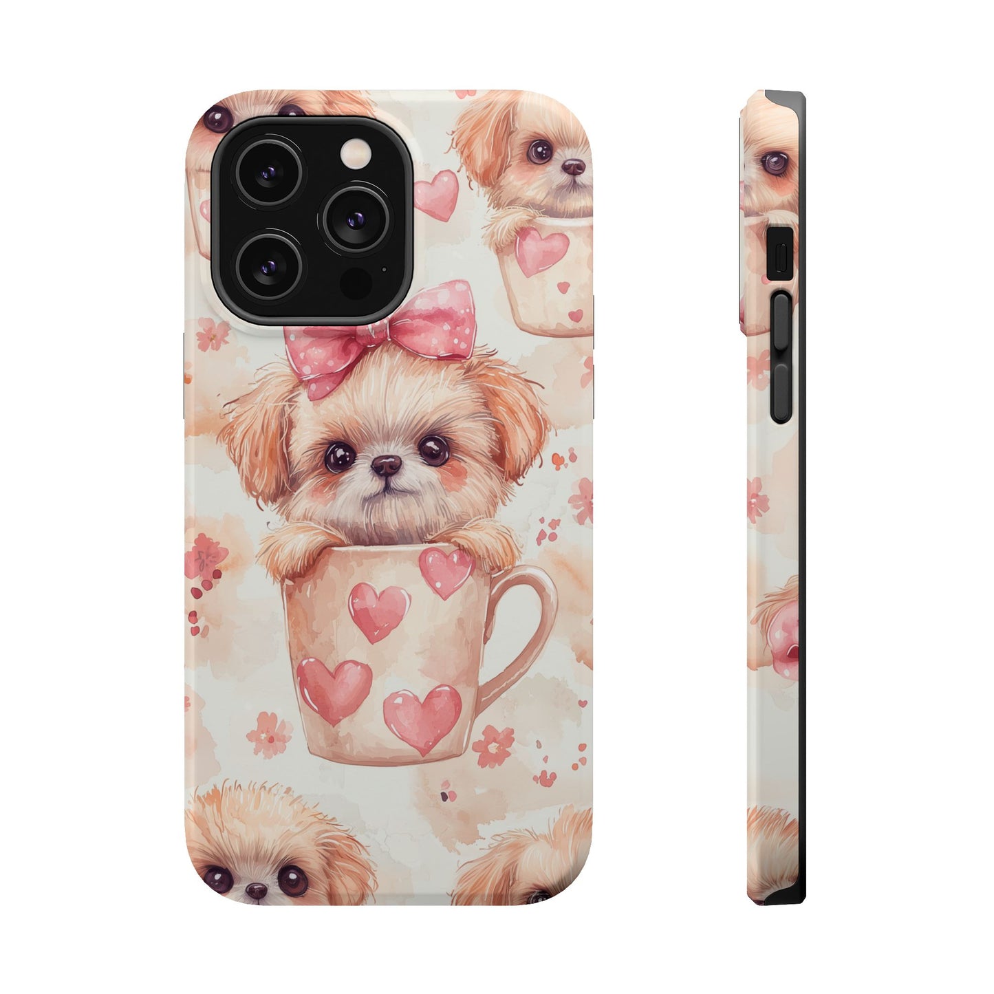 Adorable Puppy in Teacup MagSafe iPhone Case – Tough, Dual-Layer Protection with Cute Pink Bow Design