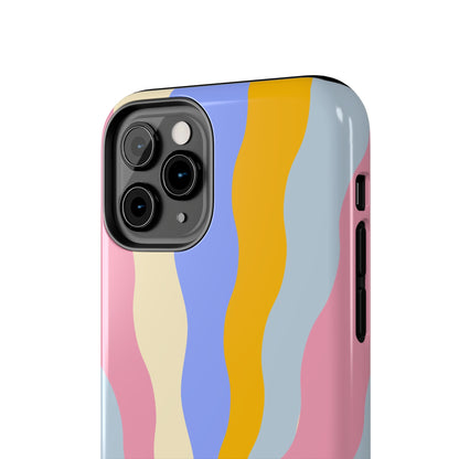 Pastel Radiance iPhone Case – 70s-Inspired Dual-Layer Design with Wavy Sunburst Pattern