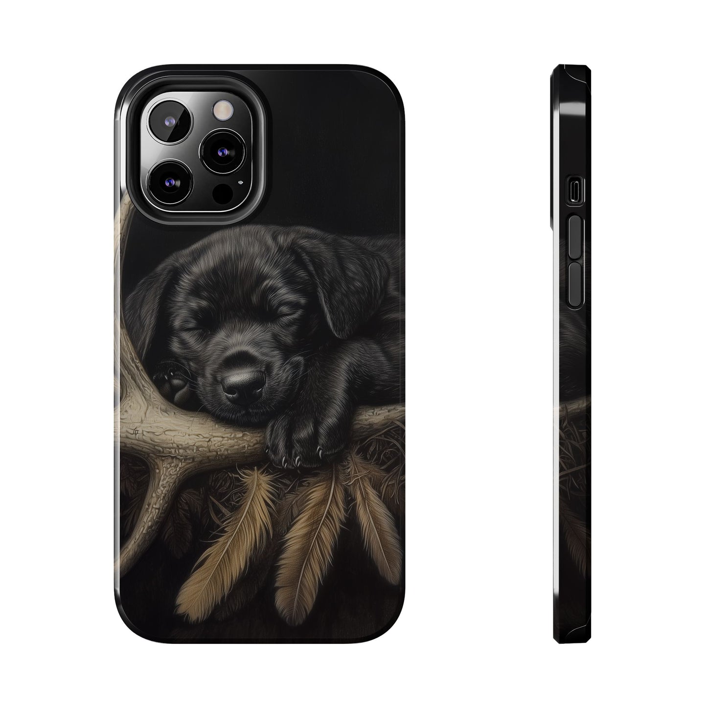 Adorable Black Labrador Puppy on Feathers iPhone Case