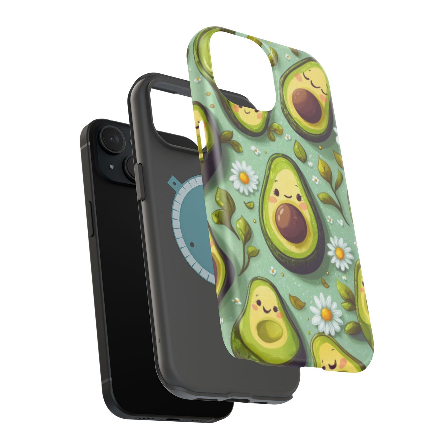 Cute Avocado MagSafe iPhone Case – Adorable Kawaii Avocados with Daisies, Shock-Resistant