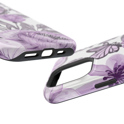 Lavender Bloom Butterfly MagSafe iPhone Case – Delicate Floral Design with Watercolor Details