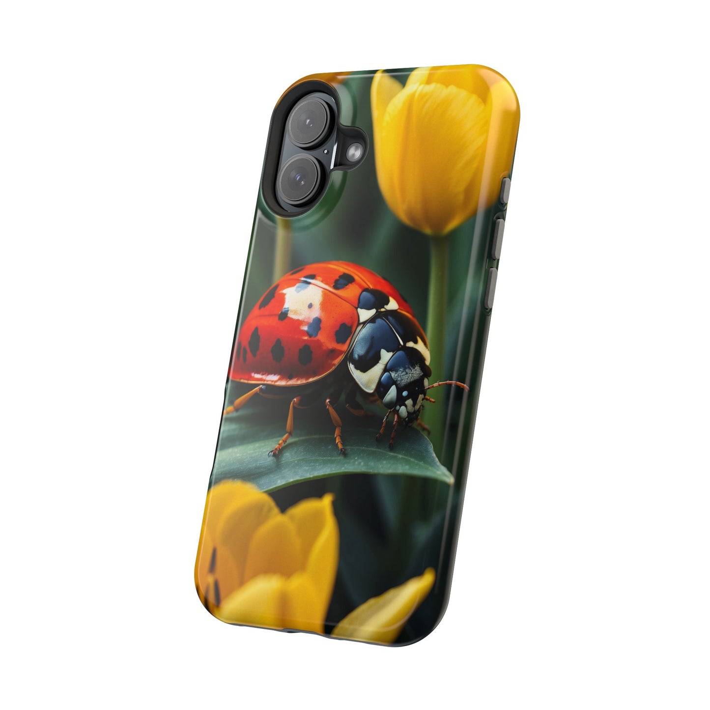 MagSafe iPhone Case: Vibrant Ladybug Amidst a Lush Yellow Flower Garden