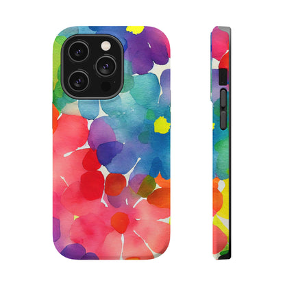 Rainbow Bloom Watercolor MagSafe iPhone Case – Slim Design, Glossy Finish