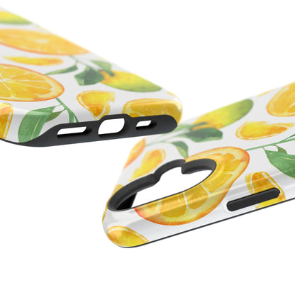 Sunny Citrus Grove Tough MagSafe iPhone Case – Watercolor Orange Design, Dual-Layer Protection