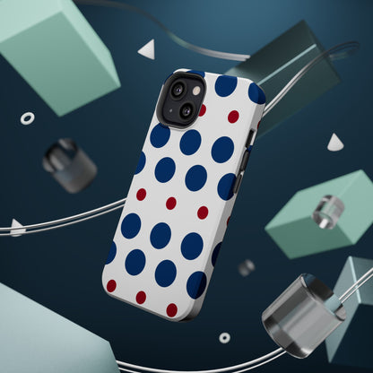 Bold Navy & Red Polka Dot Pattern – MagSafe iPhone Case