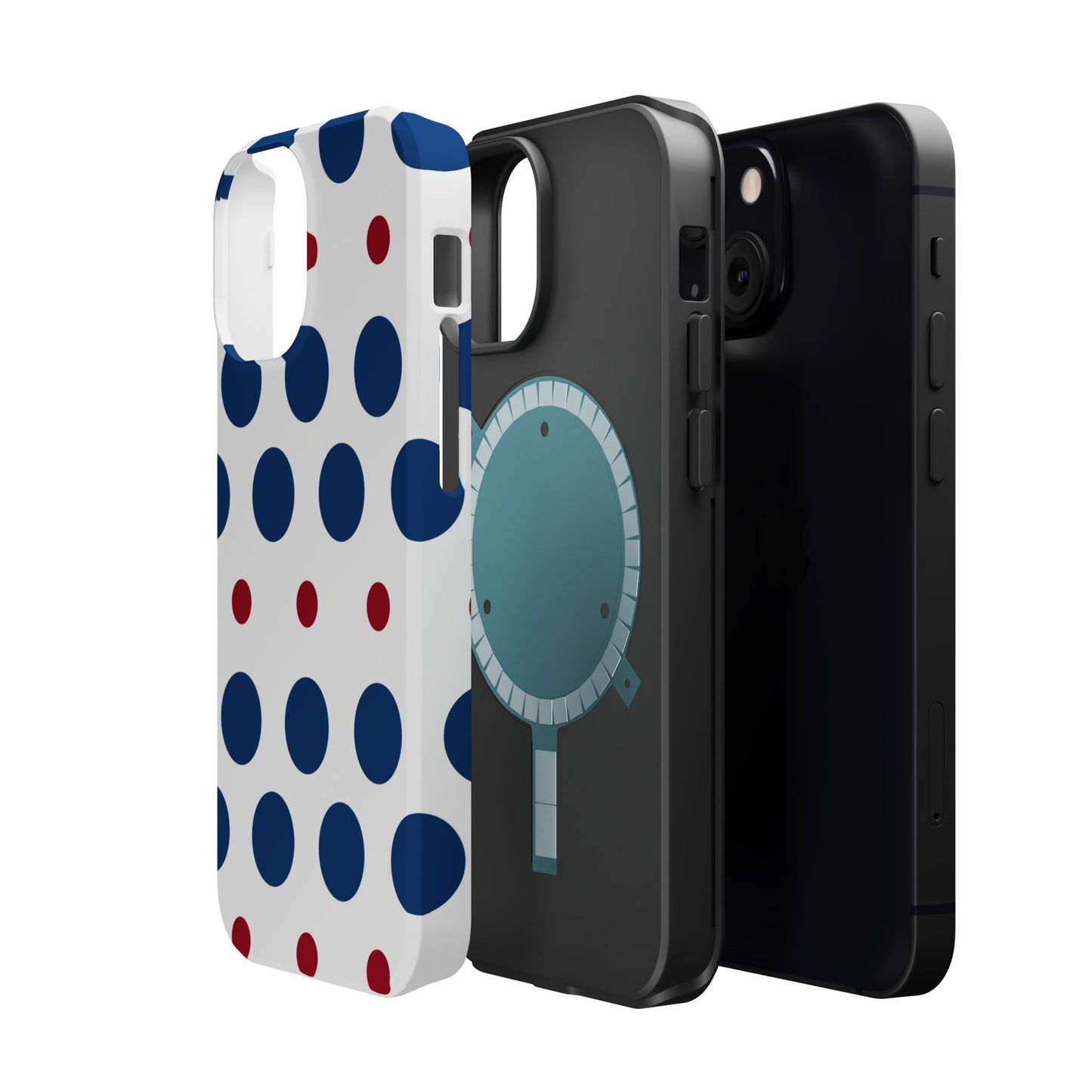 Bold Navy & Red Polka Dot Pattern – MagSafe iPhone Case