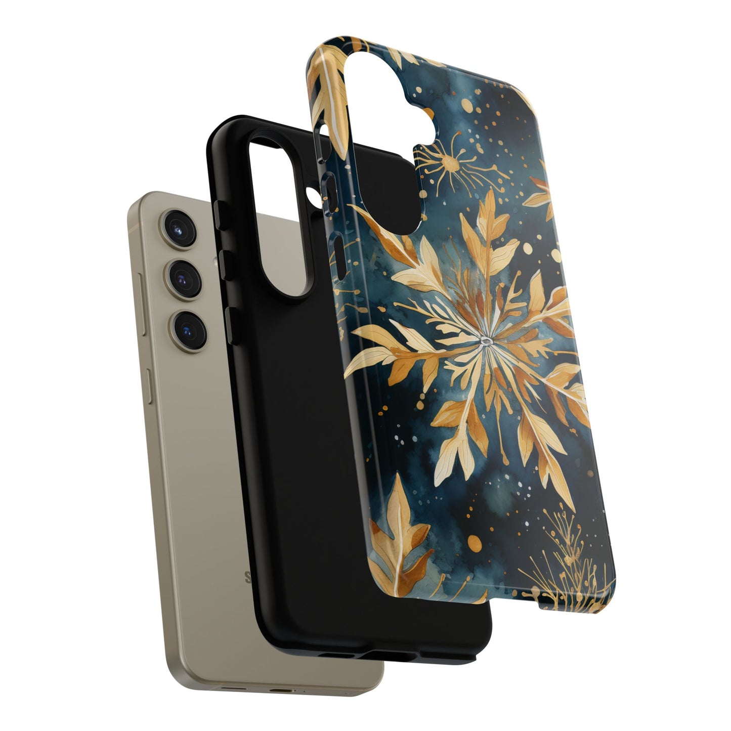 Gold Floral Snowflakes on Midnight Blue - Samsung Galaxy Series Case