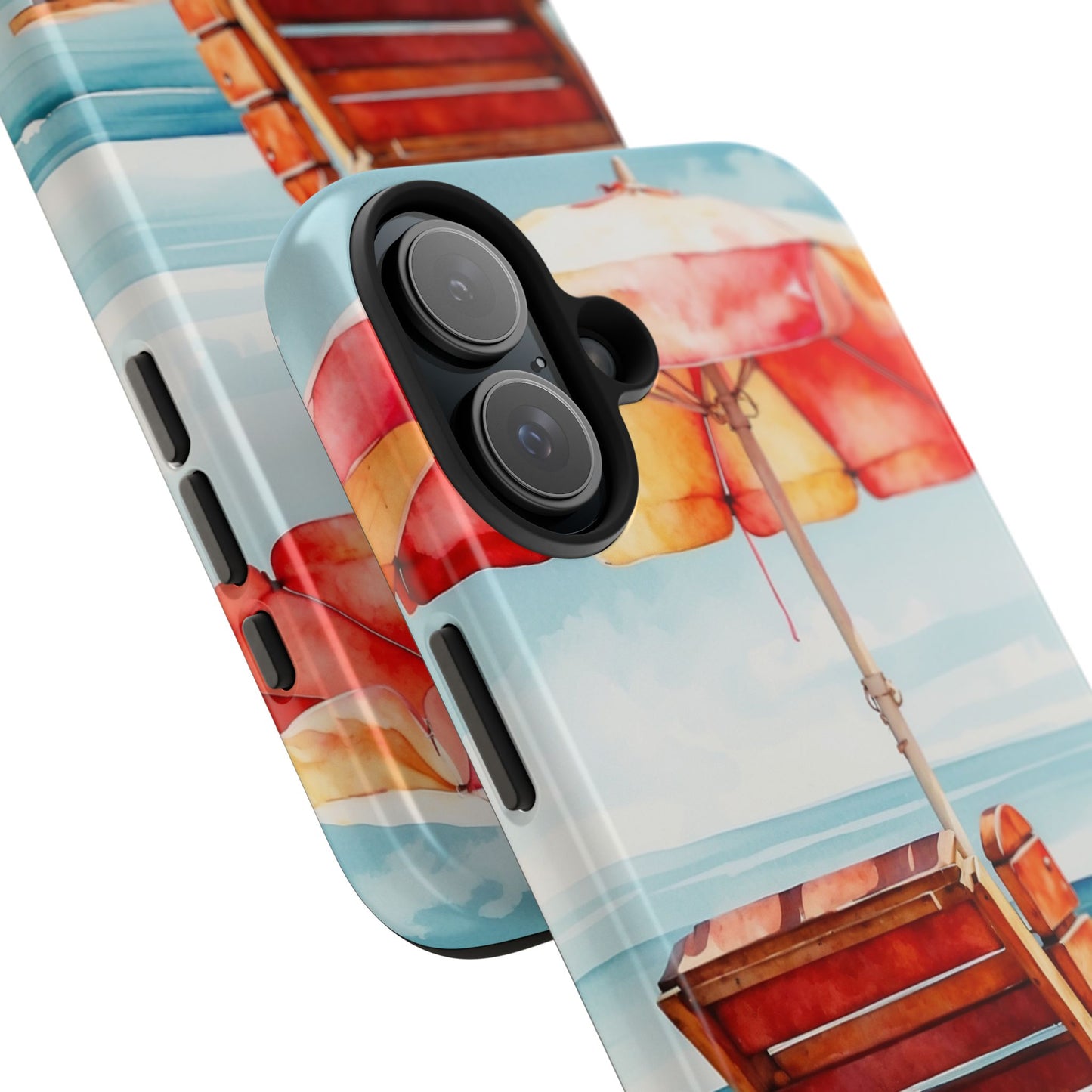 Beachfront Sunset Lounge iPhone Case – Vibrant Watercolor Design