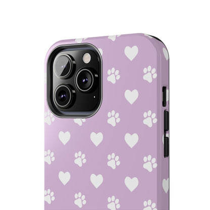 Purple Hearts & Paw Prints - Cute Pet Lover iPhone Case