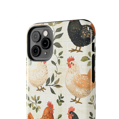 iPhone Case: Vintage Chicken Farmhouse Case – Rustic Leaves Design