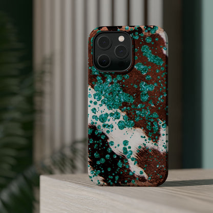 Teal Glitter Cowhide - MagSafe iPhone Series Case