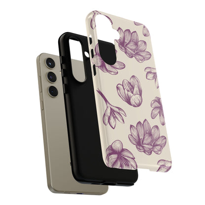 Vintage Botanical Floral Tough Samsung Galaxy Case – Hand - Drawn Purple Flowers, Shockproof Design - BOGO Cases