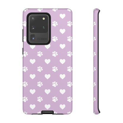 Purple Hearts & Paw Prints - Cute Pet Lover Phone Case