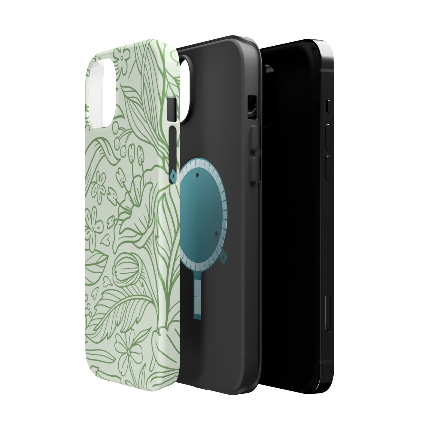 Sage Green Floral Line Art Tough MagSafe iPhone Case – Minimalist Botanical Design with Dual-Layer Protection