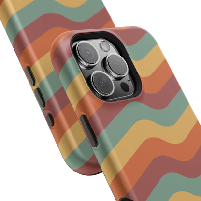 Retro Vibe Wavy Stripes MagSafe iPhone Case – 70s-Inspired in Teal, Orange, and Rust