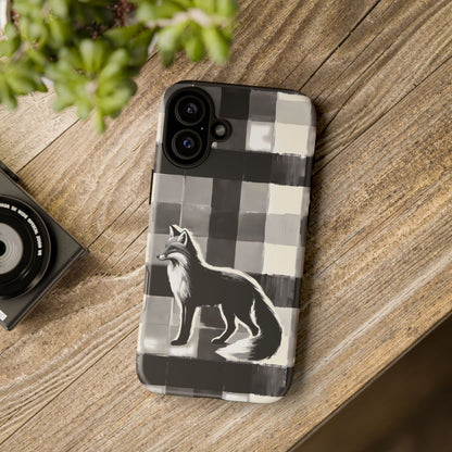 Black White Fox Phone Case - Monochrome Mystique