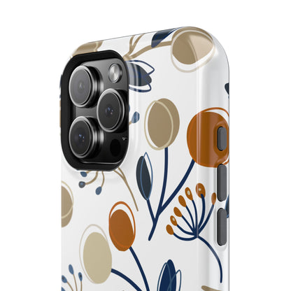 Modern Botanical Berries Tough MagSafe iPhone Case – Earthy Tones & Navy Accents, Shock-Resistant