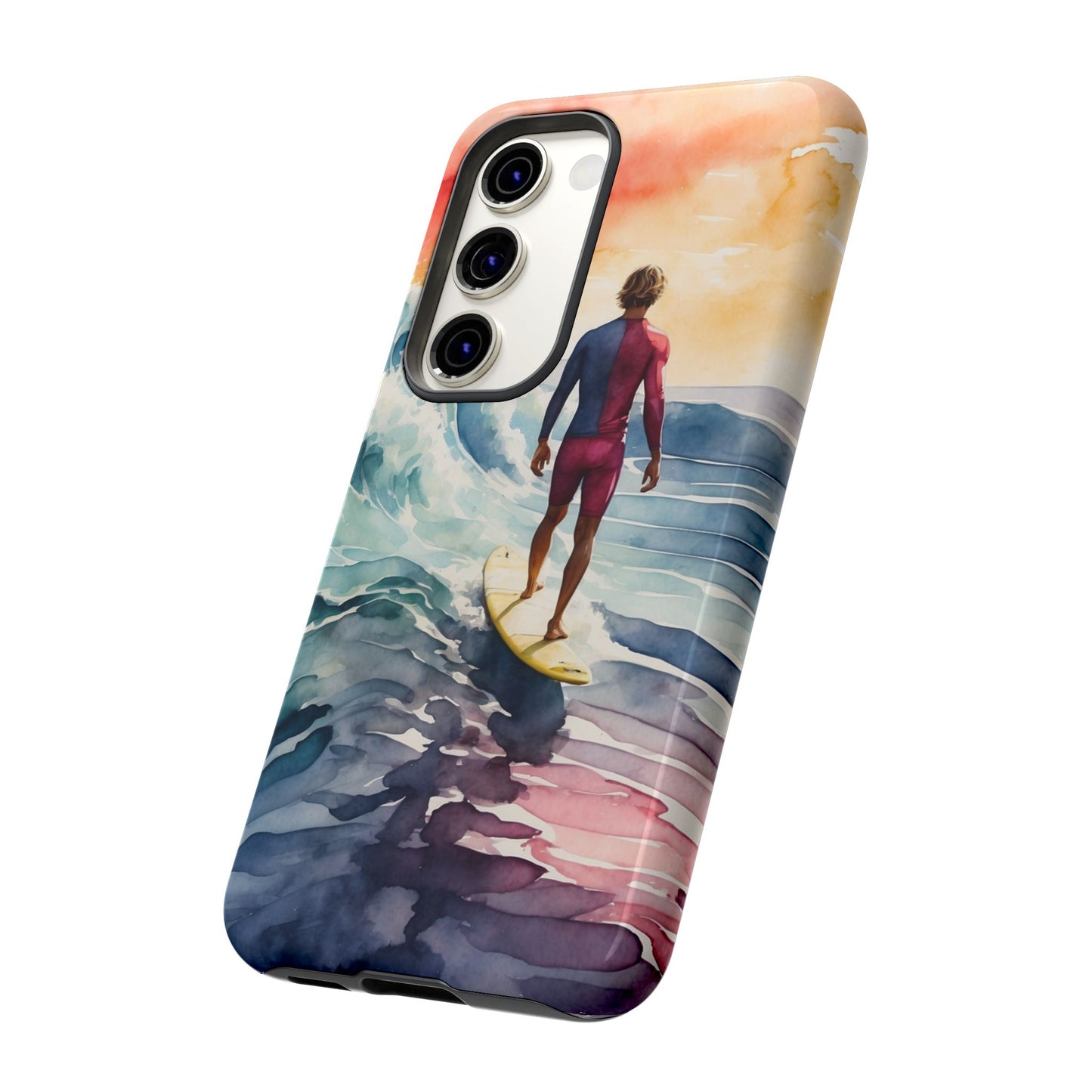 Surfer’s Sunset Wave Samsung Galaxy Case – Vibrant Watercolor Design