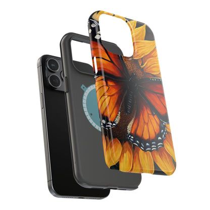 Monarch Butterfly & Sunflower Art – MagSafe iPhone Case