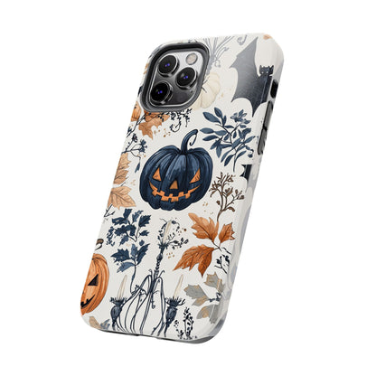 Vintage Halloween iPhone Case – Dark Jack-o'-Lanterns, Bats, and Autumn Leaves Design