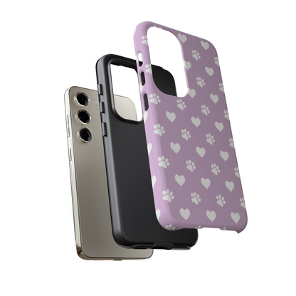 Purple Hearts & Paw Prints - Cute Pet Lover Phone Case