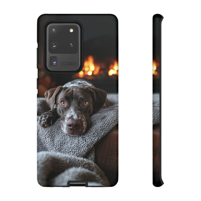 Cozy German Shorthaired Pointer Samsung Galaxy Case – Rustic Fireplace Protective Cover