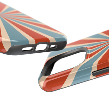 Vintage Blue & Red Sunburst MagSafe iPhone Case – Bold Geometric Pattern, Shock-Resistant Cover