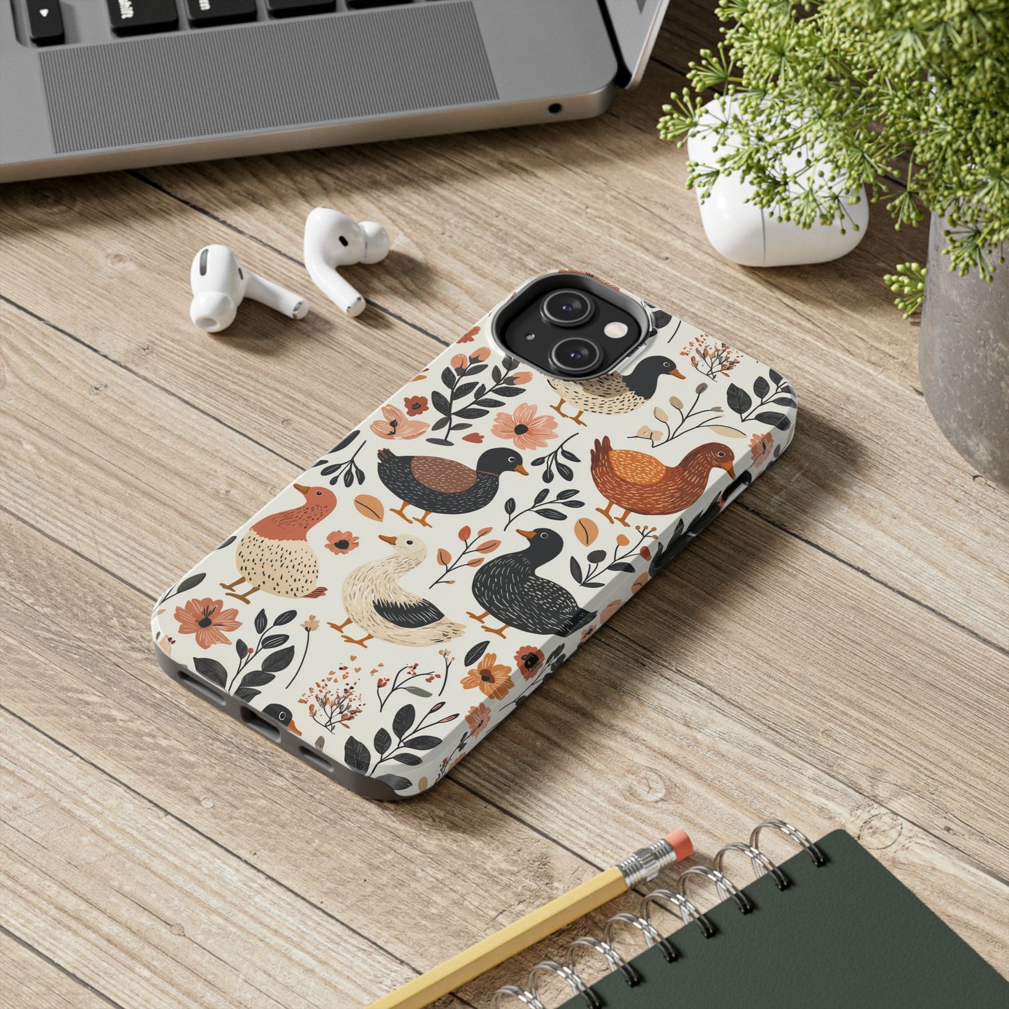 Farm Duck & Flowers iPhone Case – Vintage Floral Design