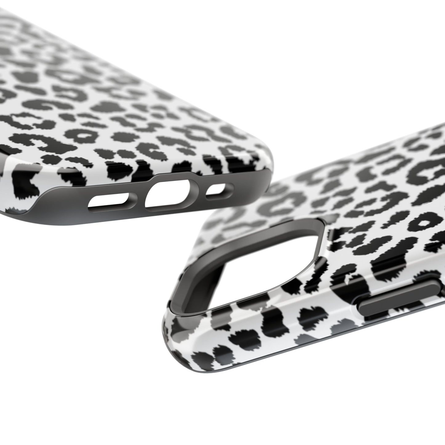 Monochrome Leopard Print Tough MagSafe iPhone Case – Classic Black and White Design with Dual-Layer Protection