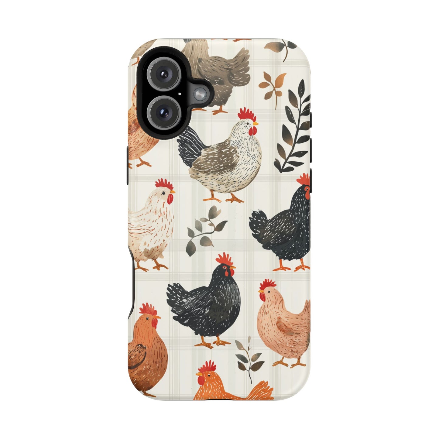 MagSafe iPhone Case: Vintage Chicken & Leaves – Farmhouse Style Case