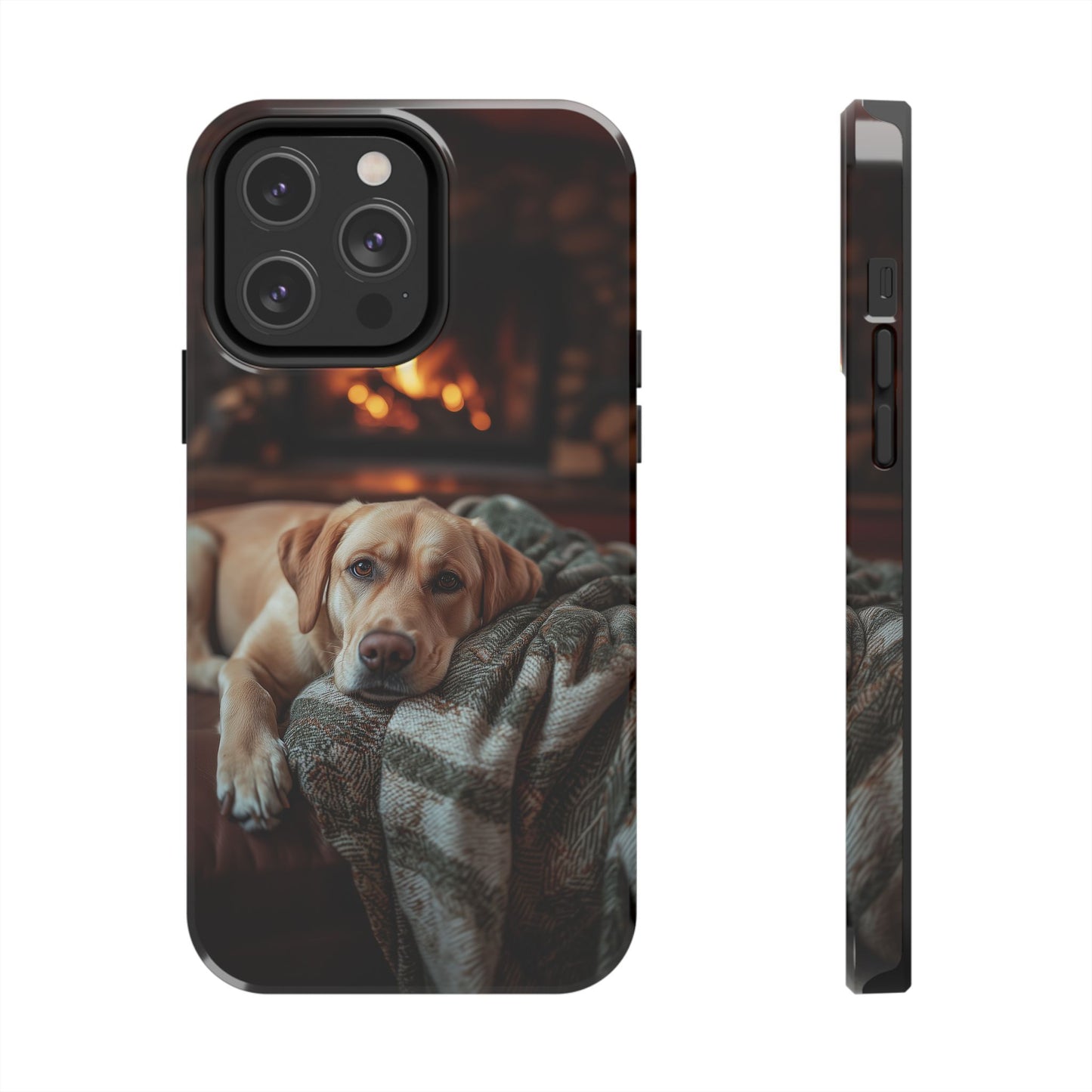 Cozy Labrador by Fireplace iPhone Case – Rustic Cabin Protective Cover